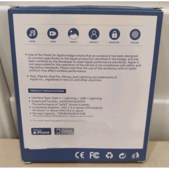 MFi Certified Flash Drive 256GB for iPhone USB Memory Stick - 256GB (Pink) New - Picture 2 of 4